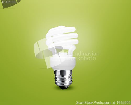 Image of glowing Light bulb idea on green background