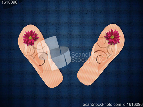 Image of Colorful Flip Flops on blue background