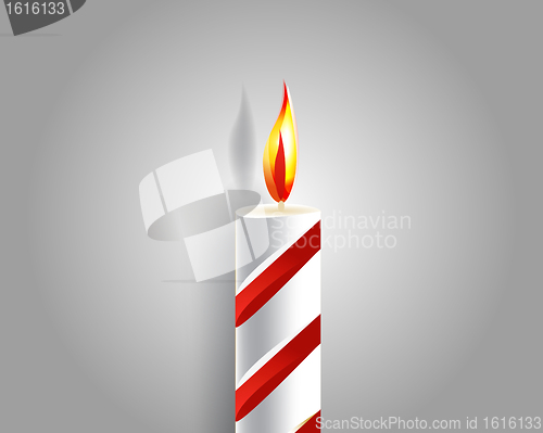 Image of burning candle and shadow on gray background 