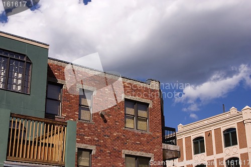 Image of Close up on an Old Building with Cloudy Background