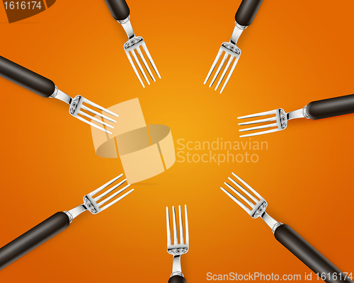 Image of Empty copy space circle in set of forks