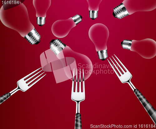 Image of Forks around light bulb 