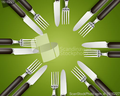 Image of Empty copy space circle in set of knives and forks