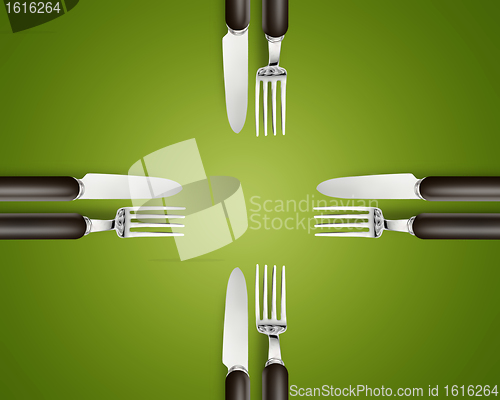 Image of Empty copy space circle in set of knives and forks