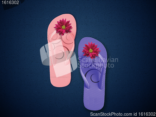 Image of Colorful Flip Flops on dark blue background