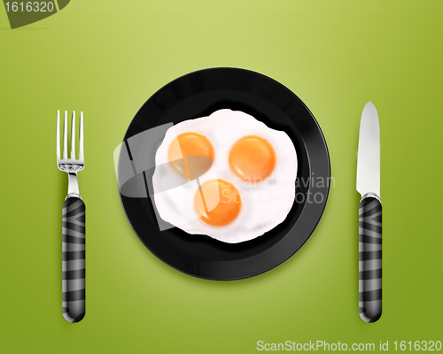 Image of Three fried eggs on a Plate