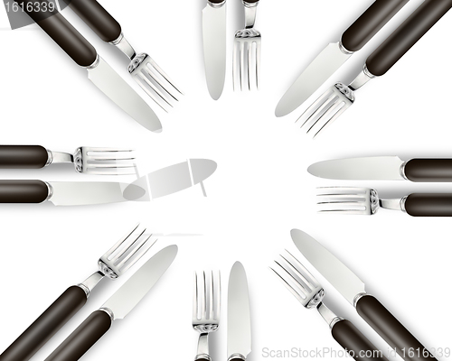 Image of Empty copy space circle in set of knives and forks