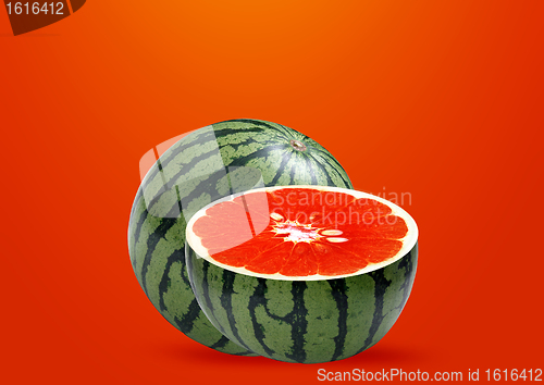 Image of Water melon and Orange inside