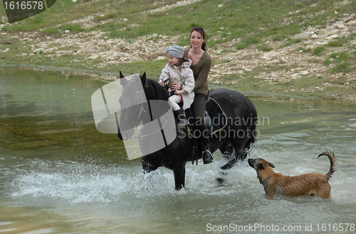 Image of riding mother and daughter