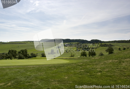 Image of golf course with green at summer time