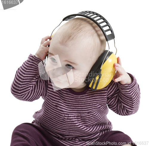 Image of baby with ear protection