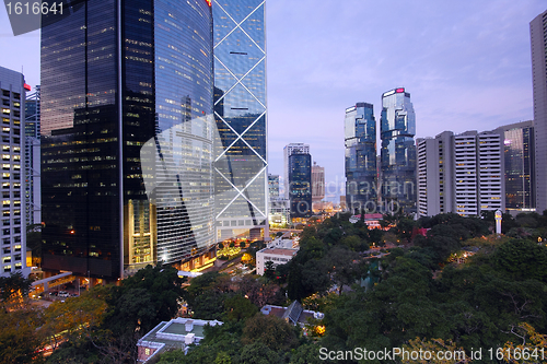 Image of office building at night in hong kong 