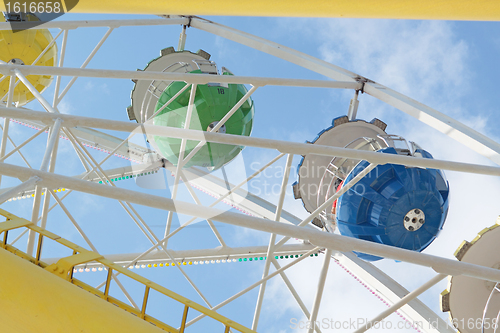 Image of ferris wheel against a blue sky