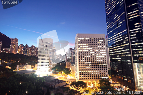 Image of office building at night in hong kong 