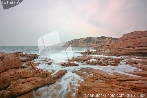 Image of rocky sea coast and blurred water in shek o,hong kong 