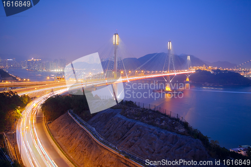 Image of Tsing Ma Bridge in Hong Kong at night 