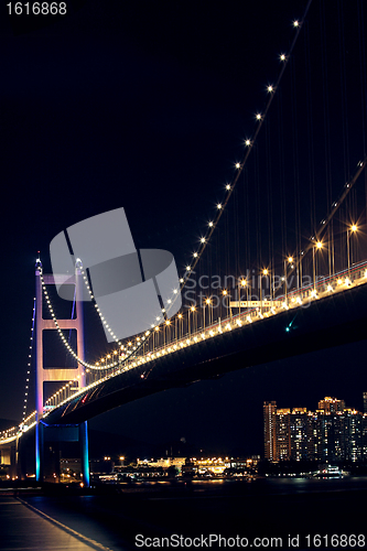 Image of Tsing Ma Bridge in Hong Kong at night 