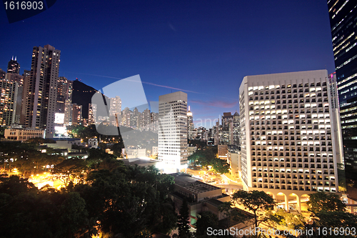 Image of office building at night in hong kong 