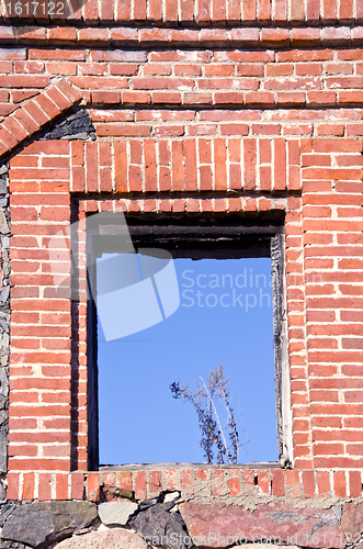 Image of Background of burned building wall  window arch 