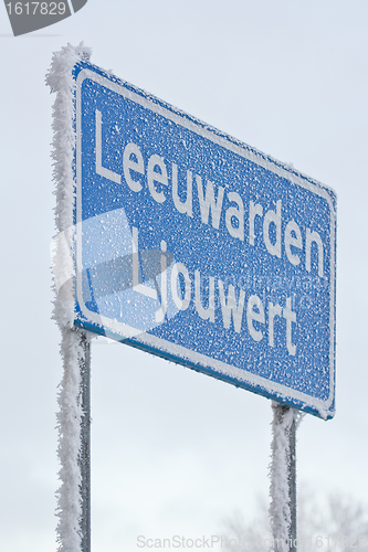 Image of A sign covert in hoarfrost