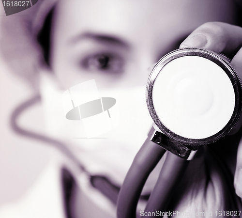 Image of Portrait of a young doctor with stethoscope.