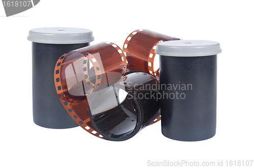 Image of Container and Film for analog photos. Collage