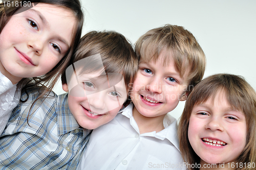 Image of happy schoolmates girls and boys friends