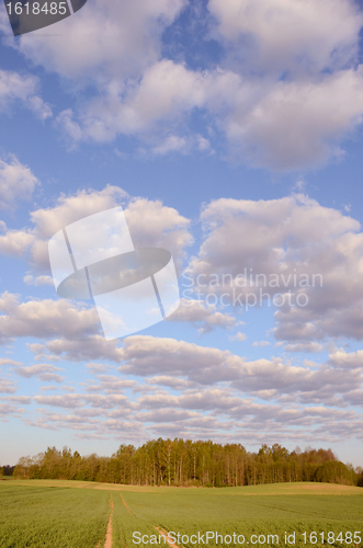 Image of Deserted road an cloudy sky.