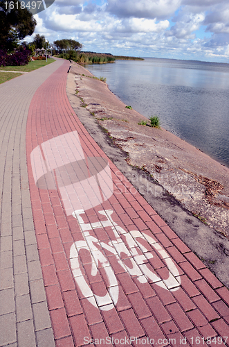 Image of Bicycle path near lake.