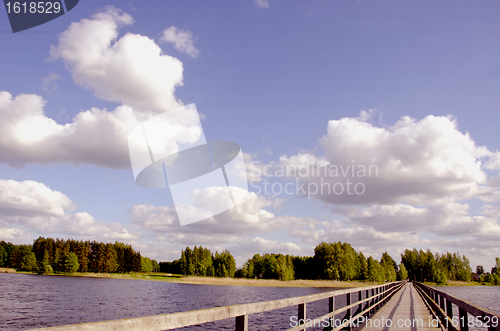 Image of Long wooden footbridge. 