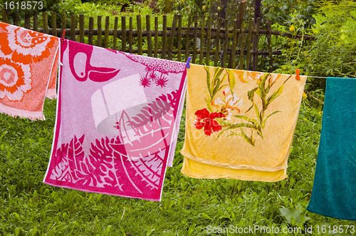 Image of Towels multicolor hanging.