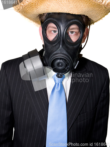 Image of man with gasmask and hat