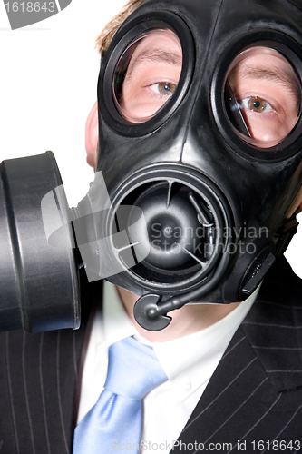Image of Man with gasmask and suit