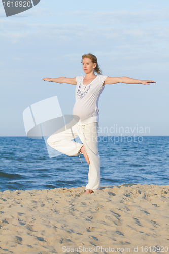 Image of pregnant woman on beach