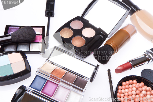 Image of set of cosmetic makeup products