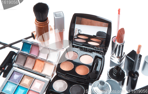 Image of set of cosmetic makeup products