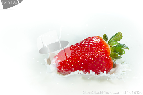 Image of strawberry splashing into milk