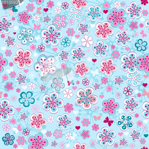 Image of Seamless blue floral pattern