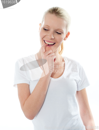 Image of Close-up of mischievious girl, thinking wild