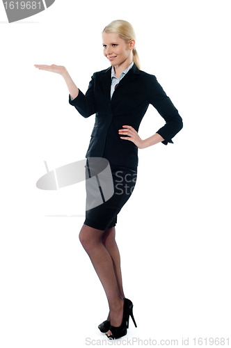 Image of Full pose of charming young businesswoman