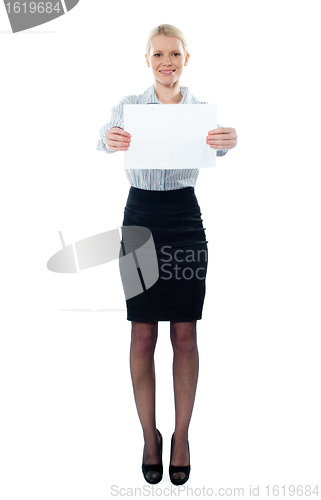 Image of Caucasian female executive holding a blank billboard