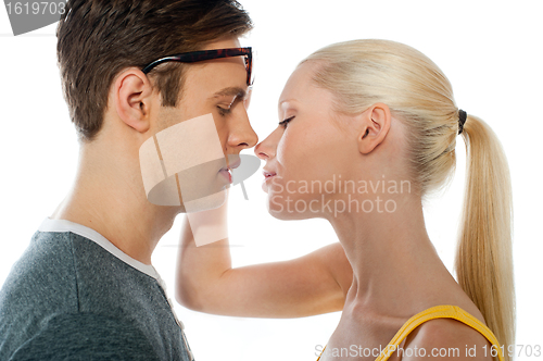 Image of Closeup of couple kissing