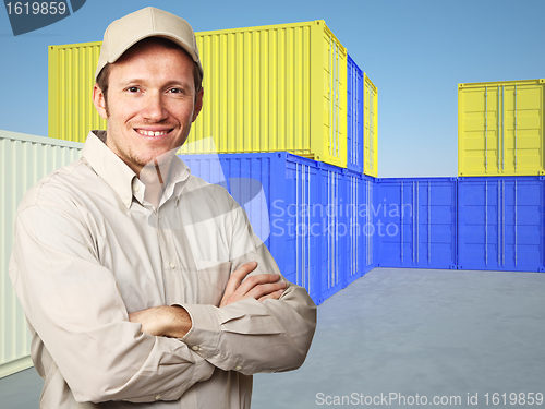 Image of worker and container