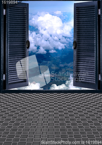 Image of door with clouds