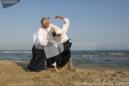 Image of training of Aikido on the beach