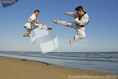 Image of taekwondo on the beach