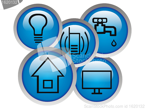 Image of Monthly basic debts icon.  Icons of light, water, phone, house a