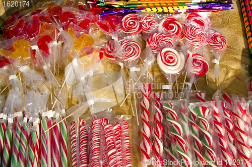 Image of Various colorful suck lollipop sold market sweets 