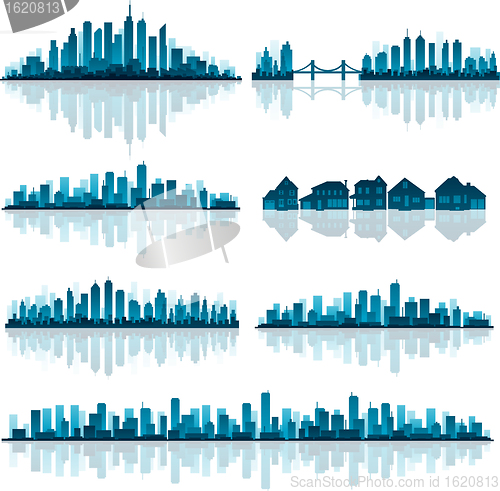 Image of Set of detailed cities silhouette