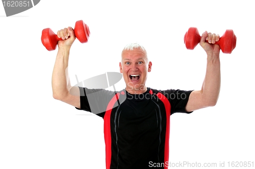 Image of Senior with two barbells